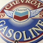 Vintage Chevron Gasoline Sign – Gas Pump Service Advertisement Porcelain Sign - Image 4