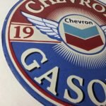 Vintage Chevron Gasoline Sign – Gas Pump Service Advertisement Porcelain Sign - Image 6