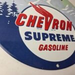 Vintage Chevron Gasoline Sign – See the West Gas Pump Service Porcelain Sign - Image 11