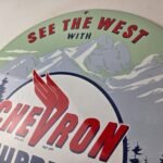 Vintage Chevron Gasoline Sign – See the West Gas Pump Service Porcelain Sign - Image 12