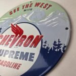 Vintage Chevron Gasoline Sign – See the West Gas Pump Service Porcelain Sign - Image 13