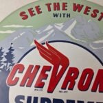 Vintage Chevron Gasoline Sign – See the West Gas Pump Service Porcelain Sign - Image 3