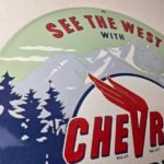 Vintage Chevron Gasoline Sign – See the West Gas Pump Service Porcelain Sign - Image 5