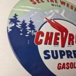 Vintage Chevron Gasoline Sign – See the West Gas Pump Service Porcelain Sign - Image 6