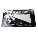 Vintage Chubby Minnow Sign – Fishing Lure Advertisement Porcelain Gas Pump Sign - Image 2