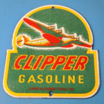 Vintage Clipper Gasoline Sign – Aircraft Airplane Gas Pump Porcelain Sign