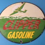Vintage Clipper Gasoline Sign – Old Airplane Gas Pump Porcelain Sign