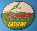 Vintage Clipper Gasoline Sign – Old Airplane Gas Pump Porcelain Sign