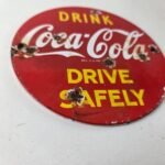 Vintage Coca Cola Porcelain Sign – Drive Safely Soda Pop Gas Pump Service Sign - Image 11