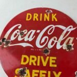Vintage Coca Cola Porcelain Sign – Drive Safely Soda Pop Gas Pump Service Sign - Image 3