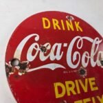 Vintage Coca Cola Porcelain Sign – Drive Safely Soda Pop Gas Pump Service Sign - Image 5