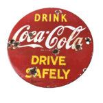Vintage Coca Cola Porcelain Sign – Drive Safely Soda Pop Gas Pump Service Sign