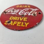 Vintage Coca Cola Porcelain Sign – Drive Safely Soda Pop Gas Pump Service Sign - Image 10