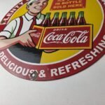 Vintage Coca Cola Porcelain Sign – Ice Cold Soda Bottles Gas Pump Service Sign - Image 14