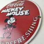 Vintage Coca Cola Sign – Refreshing Soda Mickey Mouse Gas Porcelain Disney Sign - Image 13