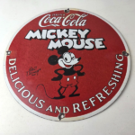 Vintage Coca Cola Sign – Refreshing Soda Mickey Mouse Gas Porcelain Disney Sign - Image 15