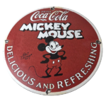 Vintage Coca Cola Sign – Refreshing Soda Mickey Mouse Gas Porcelain Disney Sign