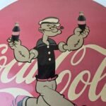 Vintage Coca Cola Soda Sign – Advertisement Popeye Store Porcelain Gas Sign - Image 3