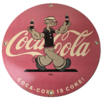 Vintage Coca Cola Soda Sign – Advertisement Popeye Store Porcelain Gas Sign