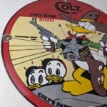 Vintage Colt Fire Arms Sign – Donald Duck Revolvers Pistols Guns Gas Pump Sign - Image 6