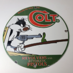 Vintage Colt Firearms Sign – Cat Revolver Gun Shop Ammo Porcelain Gas Pump Sign - Image 12
