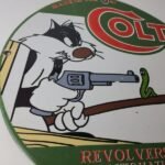 Vintage Colt Firearms Sign – Cat Revolver Gun Shop Ammo Porcelain Gas Pump Sign - Image 6