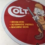 Vintage Colt Sign – Firearm Hunting Rabbit Porcelain Gas Oil Pump Plate Sign - Image 6