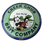 Vintage Creek Chub Bait Caster Sign – Gas Pump Felix Fishing Porcelain Pump Sign