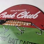 Vintage Creek Chub Bait Caster Sign – Lures Cabin Fishing Porcelain Gas Oil Sign - Image 12