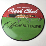 Vintage Creek Chub Bait Caster Sign – Lures Cabin Fishing Porcelain Gas Oil Sign - Image 15
