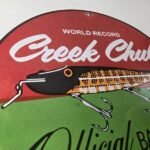 Vintage Creek Chub Bait Caster Sign – Lures Cabin Fishing Porcelain Gas Oil Sign - Image 5