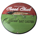 Vintage Creek Chub Bait Caster Sign – Lures Cabin Fishing Porcelain Gas Oil Sign