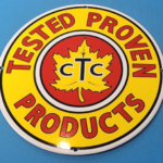 VINTAGE CTC TESTED GASOLINE PORCELAIN GAS MOTOR OIL SERVICE STATION PUMP SIGN