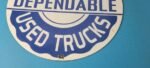 Vintage Dependable Sign – Porcelain Used Cars Trucks Dealership Gas Sign - Image 12