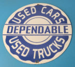 Vintage Dependable Sign – Porcelain Used Cars Trucks Dealership Gas Sign - Image 2
