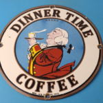 Vintage Dinner Time Coffee Sign – Porcelain Beverage Gas Service Pump Sign