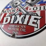 Vintage Dixie Motor Oil Sign – American Flags Gas Pump Service Porcelain Sign - Image 14