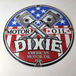Vintage Dixie Motor Oil Sign – American Flags Gas Pump Service Porcelain Sign - Image 15