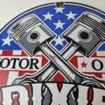 Vintage Dixie Motor Oil Sign – American Flags Gas Pump Service Porcelain Sign - Image 3
