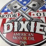 Vintage Dixie Motor Oil Sign – American Flags Gas Pump Service Porcelain Sign - Image 4