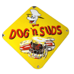 Vintage Dog n Suds Sign – Root Beer Gas Service Station Fast Food Porcelain Sign
