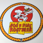 Vintage Dog n Suds Sign – Root Beer & Hot Dogs Advertising Porcelain Sign