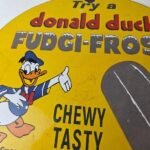 Vintage Donald Duck Fudgi Frost Sign – Walt Disney Popsicle Gas Porcelain Sign - Image 3