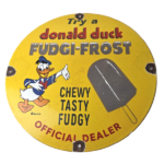 Vintage Donald Duck Fudgi Frost Sign – Walt Disney Popsicle Gas Porcelain Sign