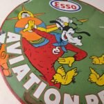 Vintage Esso Gasoline Sign – Goofy Aviation Service Station Porcelain Gas Sign - Image 6