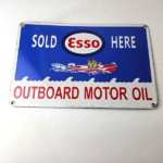 Vintage Esso Gasoline Sign – Outboard Oil Sold Here Gas Service Porcelain Sign - Image 15