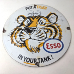 Vintage Esso Gasoline Sign – Tiger Auto Tank Gas Station Porcelain Sign - Image 15