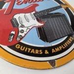 Vintage Fender Sign – Music Guitars Amplifiers Porcelain Advertisement Sign - Image 14