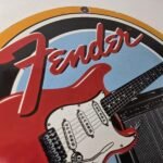 Vintage Fender Sign – Music Guitars Amplifiers Porcelain Advertisement Sign - Image 5