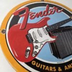 Vintage Fender Sign – Music Guitars Amplifiers Porcelain Advertisement Sign - Image 6